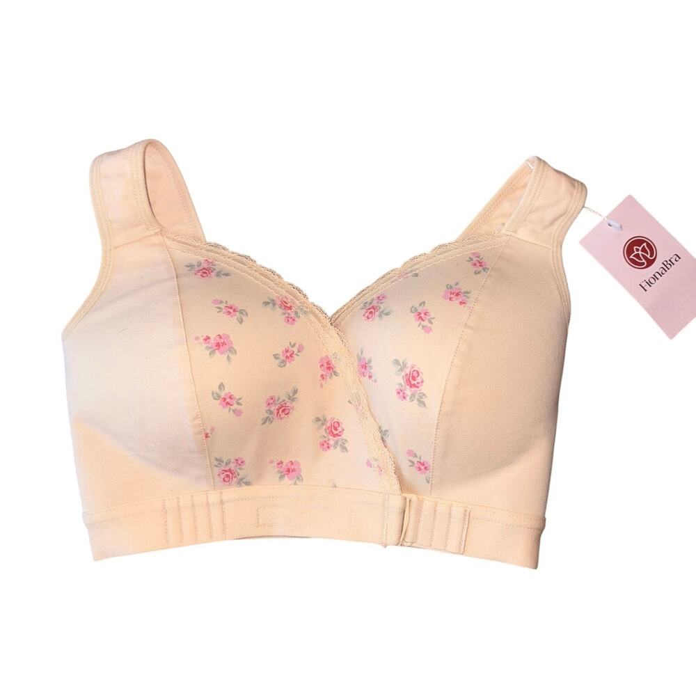 NWT Fiona Bra Comfort Front-Wrap Wireless Support Bra‎ Floral Beige XS